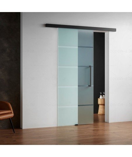 ➤ Puerta de paso en negro mate corredera ➤ con  vidrio de 8 mm