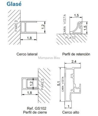 Mampara de ducha 1 fijo + 1 puerta corredera ✓ Glasé GS102
