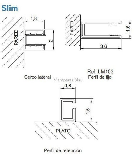 Mampara frontal fijo más corredera Acero Inox. Slim | Kassandra LM102