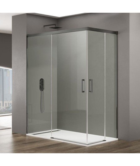 Mampara de ducha angular titanio 2 fijos y 2 correderas ▷ Basic GME