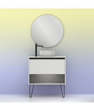 Mueble baño blanco - lavabo sobre encimera redondo - Yoko Top Amizuva