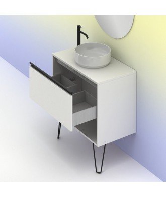 Mueble baño blanco - lavabo sobre encimera redondo - Yoko Top Amizuva