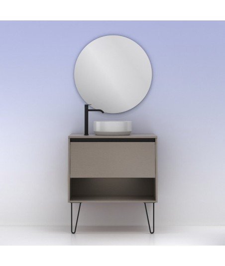Mueble baño fumé arenado- lavabo sobre encimera redondo - Yoko Top