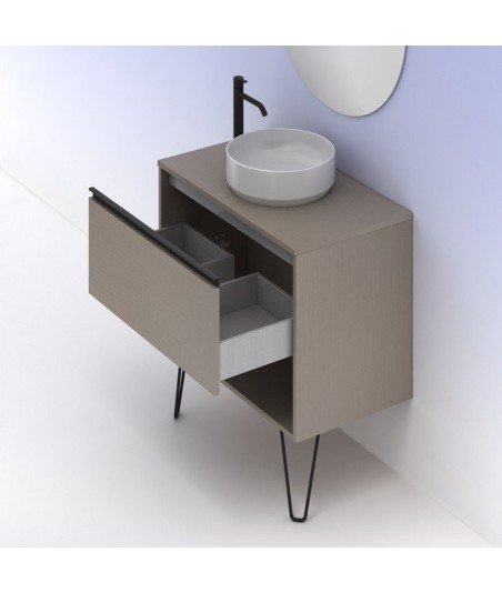 Mueble baño fumé arenado- lavabo sobre encimera redondo - Yoko Top