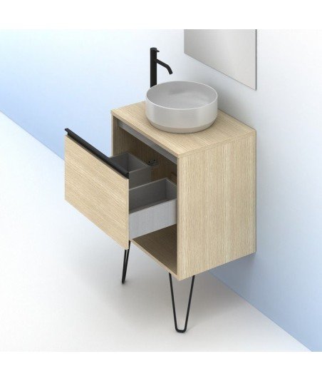 Mueble baño roble arenado- lavabo sobre encimera redondo - Yoko Top