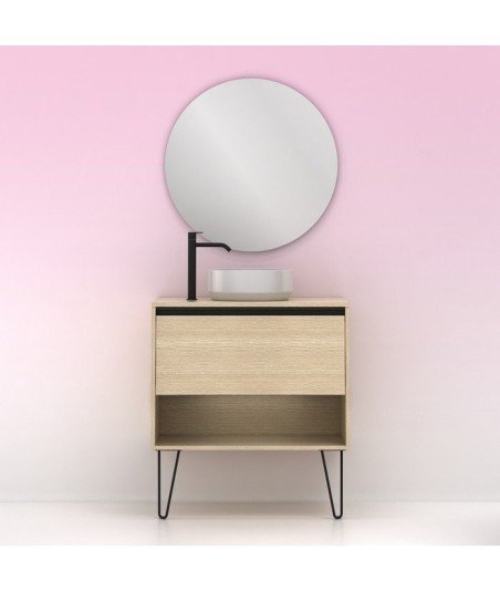 Mueble baño roble arenado- lavabo sobre encimera redondo - Yoko Top