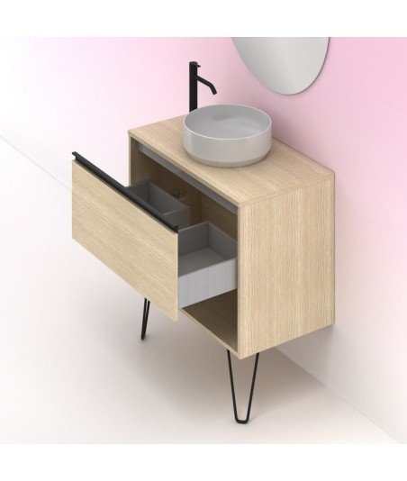 Mueble baño roble arenado- lavabo sobre encimera redondo - Yoko Top