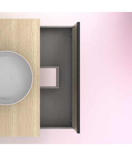 Mueble baño roble arenado- lavabo sobre encimera redondo - Yoko Top